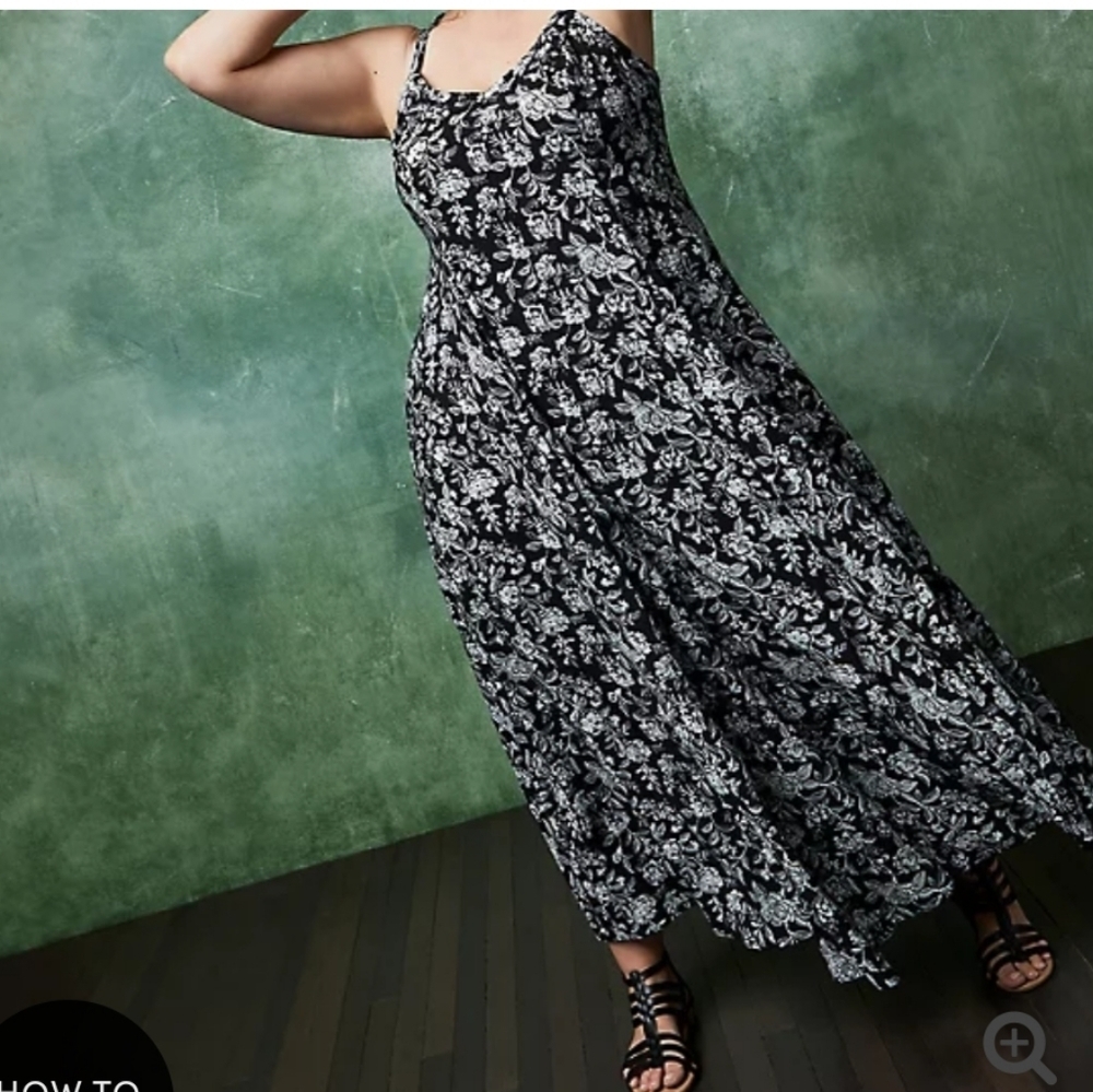 🆕 2X BLACK FLORAL CHALLIS TRAPEZE MAXI DRESS